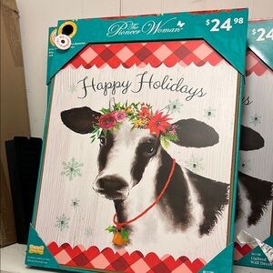 The Pioneer Woman Happy Holidays Cow Wall Decor - Red and Green